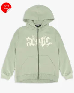 ACDC - FELPA VERDE FULL ZIP CON CAPPUCCIO PER RAGAZZA 10-14 ANNI