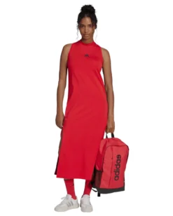 ADIDAS - VESTITINO SMANICATO 3 RIGHE ESSENZIALI ROSSO DA DONNA - JE1206