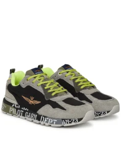 AERONAUTICA MILITARE - SNEAKERS MARRONE CHIARO, MARRONE SCURO, GRIGIA, NERA E GIALLO FLUO - 276CT3546-94653