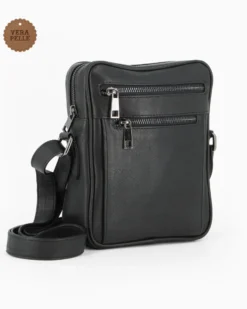 ALEX&CO - Borsello nero in VERA PELLE con doppia tasca frontale