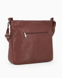 ALEX & CO - Tracolla marrone con doppia tasca frontale e tasca posteriore - VERA PELLE -