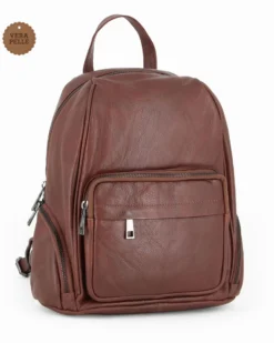 ALEX&CO - Zaino marrone in VERA PELLE con tasche frontali e laterali