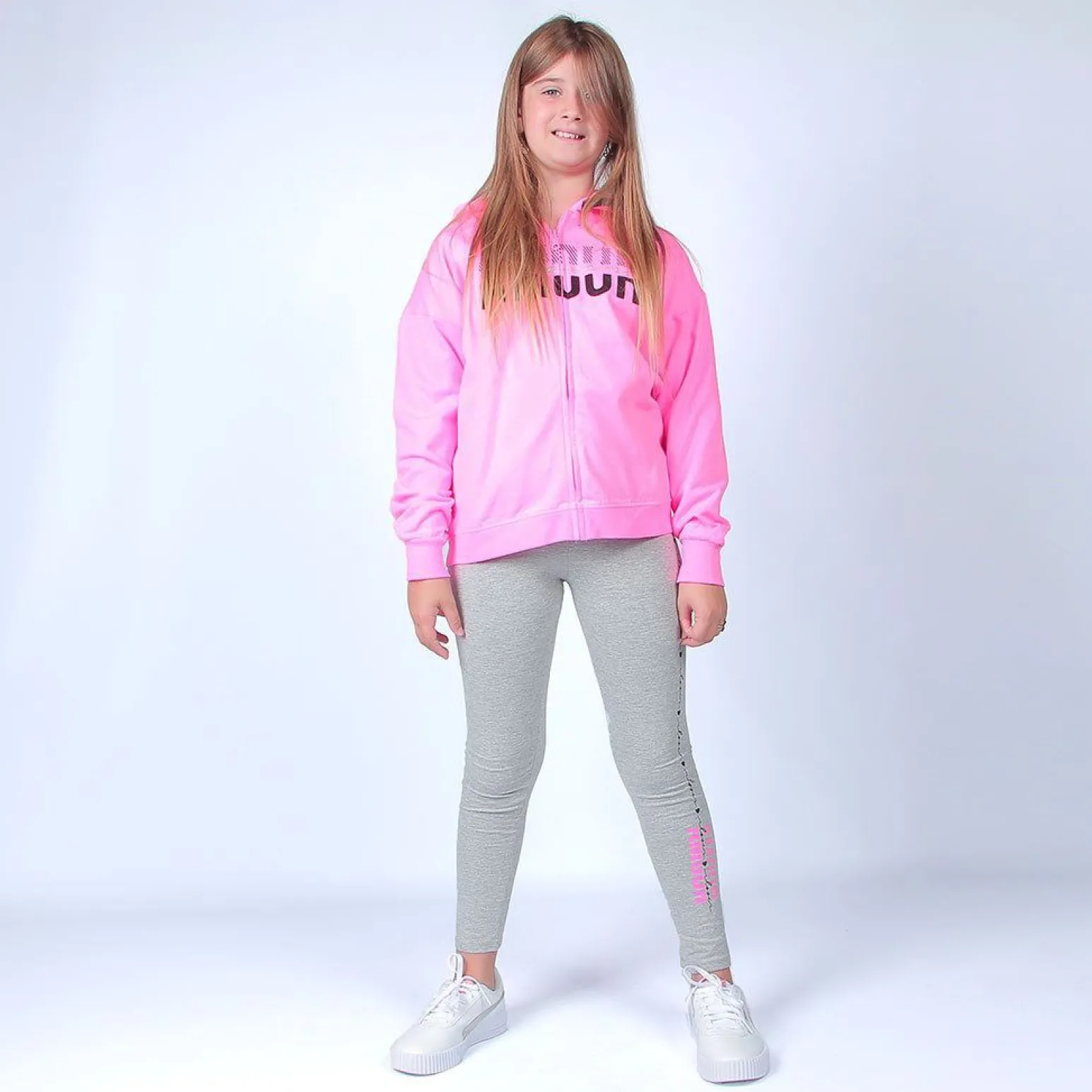 AMERICAN RAP - FELPA ROSA FULL ZIP CON CAPPUCCIO
