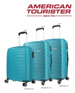 AMERICAN TOURISTER - TROLLEY AZZURRO IN ABS 4 RUOTE CON COMBINAZIONE TSA