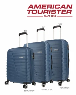 AMERICAN TOURISTER - TROLLEY BLU IN ABS 4 RUOTE CON COMBINAZIONE TSA