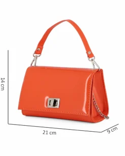ANNES NICOLE - Pochette arancione un manico con patta in vernice e chiusura a girello, MADE IN ITALY