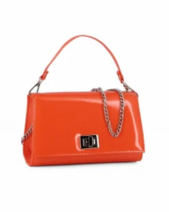 ANNES NICOLE - Pochette arancione un manico con patta in vernice e chiusura a girello, MADE IN ITALY