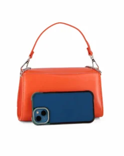 ANNES NICOLE - Pochette arancione un manico con patta in vernice e chiusura a girello, MADE IN ITALY