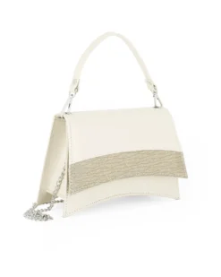 ANNES NICOLE - Pochette beige con un manico e fascia in lurex sulla patta MADE IN ITALY