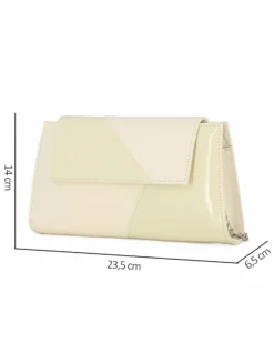 ANNES NICOLE - Pochette beige con inserti in vernice e patta, MADE IN ITALY