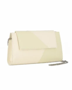 ANNES NICOLE - Pochette beige con inserti in vernice e patta, MADE IN ITALY