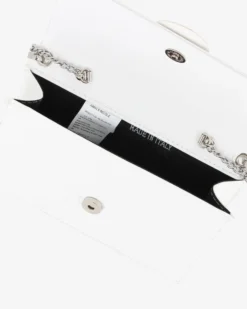 ANNES NICOLE - Pochette bianca con patta e tracolla a catenina