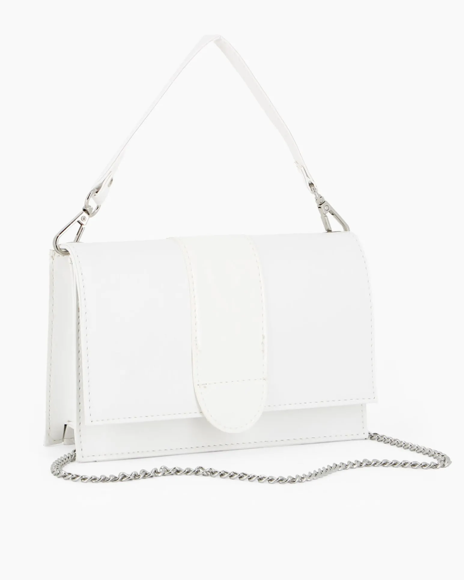 ANNES NICOLE - Pochette bianca con patta e tracolla a catenina