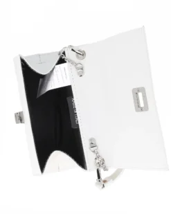 ANNES NICOLE - Pochette bianca un manico con patta in vernice e chiusura a girello, MADE IN ITALY