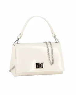 ANNES NICOLE - Pochette bianca un manico con patta in vernice e chiusura a girello, MADE IN ITALY