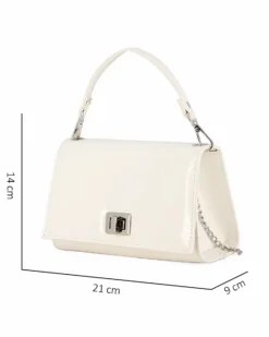 ANNES NICOLE - Pochette bianca un manico con patta in vernice e chiusura a girello, MADE IN ITALY