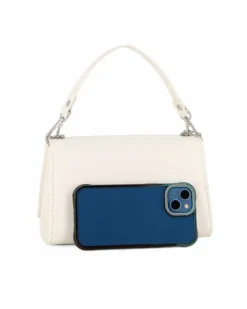 ANNES NICOLE - Pochette bianca un manico con patta in vernice e chiusura a girello, MADE IN ITALY
