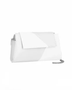 ANNES NICOLE - Pochette bianca con inserti in vernice e patta, MADE IN ITALY