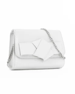 ANNES NICOLE - Pochette bianca con patta in vernice e fiocco removibile, MADE IN ITALY