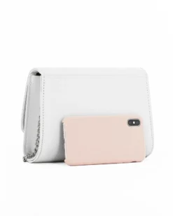 ANNES NICOLE - Pochette bianca con patta in vernice e fiocco removibile, MADE IN ITALY