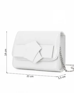 ANNES NICOLE - Pochette bianca con patta in vernice e fiocco removibile, MADE IN ITALY