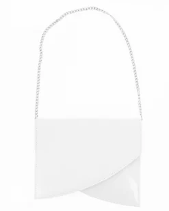 ANNES NICOLE - Pochette bianca a punta con inserto in vernice e patta, MADE IN ITALY