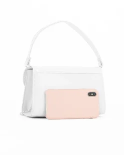 ANNES NICOLE - Pochette bianca un manico con patta in vernice e dettaglio catenina, MADE IN ITALY