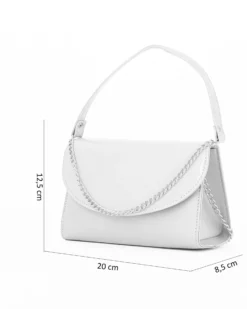 ANNES NICOLE - Pochette bianca un manico con patta in vernice e dettaglio catenina, MADE IN ITALY