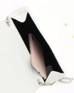 ANNES NICOLE - Pochette bianca con fascia glitterata sulla patta, MADE IN ITALY