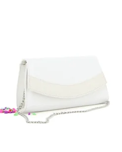 ANNES NICOLE - Pochette bianca con fascia glitterata sulla patta, MADE IN ITALY