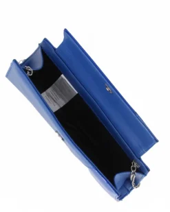 ANNES NICOLE - Pochette blu con inserti in vernice e patta, MADE IN ITALY