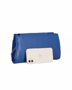 ANNES NICOLE - Pochette blu con inserti in vernice e patta, MADE IN ITALY