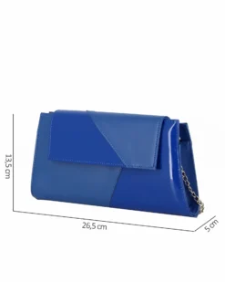 ANNES NICOLE - Pochette blu con inserti in vernice e patta, MADE IN ITALY
