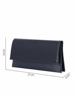 ANNES NICOLE - Pochette blu con due scomparti interni e patta in vernice, MADE IN ITALY