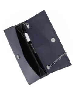 ANNES NICOLE - Pochette blu con due scomparti interni e patta in vernice, MADE IN ITALY