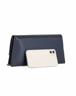 ANNES NICOLE - Pochette blu con due scomparti interni e patta in vernice, MADE IN ITALY