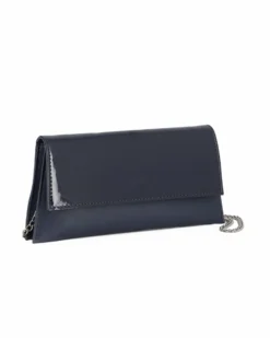 ANNES NICOLE - Pochette blu con due scomparti interni e patta in vernice, MADE IN ITALY
