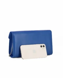 ANNES NICOLE - Pochette blu elettrico con patta in vernice, MADE IN ITALY