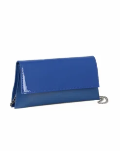 ANNES NICOLE - Pochette blu elettrico con due scomparti interni e patta in vernice, MADE IN ITALY