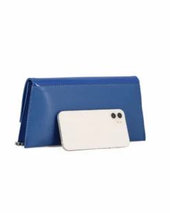 ANNES NICOLE - Pochette blu elettrico con due scomparti interni e patta in vernice, MADE IN ITALY