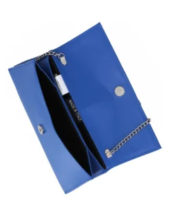 ANNES NICOLE - Pochette blu elettrico con due scomparti interni e patta in vernice, MADE IN ITALY