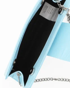 ANNES NICOLE - Pochette celeste con fascia e pattina in vernice, MADE IN ITALY