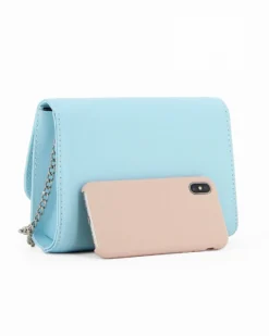 ANNES NICOLE - Pochette celeste con patta in vernice e fiocco removibile, MADE IN ITALY