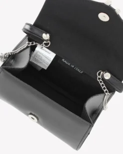 ANNES NICOLE - Pochette nera con cinturino in strass sulla patta e tracolla a catenina
