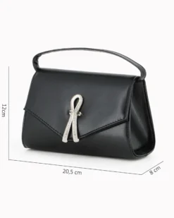ANNES NICOLE - Pochette nera con cinturino in strass sulla patta e tracolla a catenina
