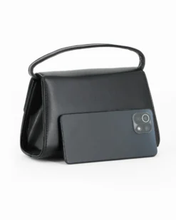 ANNES NICOLE - Pochette nera con cinturino in strass sulla patta e tracolla a catenina