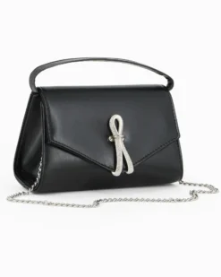 ANNES NICOLE - Pochette nera con cinturino in strass sulla patta e tracolla a catenina