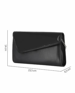 ANNES NICOLE - Pochette nera con patta in vernice, MADE IN ITALY