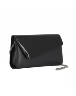 ANNES NICOLE - Pochette nera con patta in vernice, MADE IN ITALY