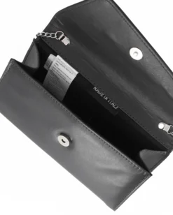 ANNES NICOLE - Pochette nera con patta in vernice, MADE IN ITALY